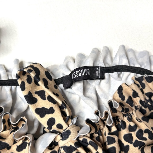 Missguided Bardot Leopard Print Ruffle Tie Front Mini Dress Size Small - Picture 2 of 5
